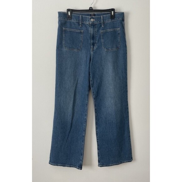 J Crew Factory Size 30 Wide Leg Patch Pocket Full Length Blue Jeans NWT Modern - Picture 1 of 6